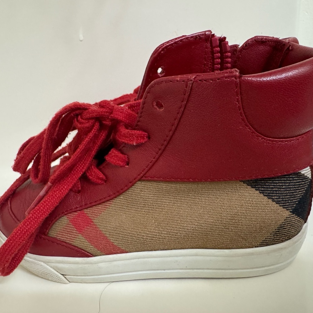 Burberry Red and Tan High-Top Sneakers